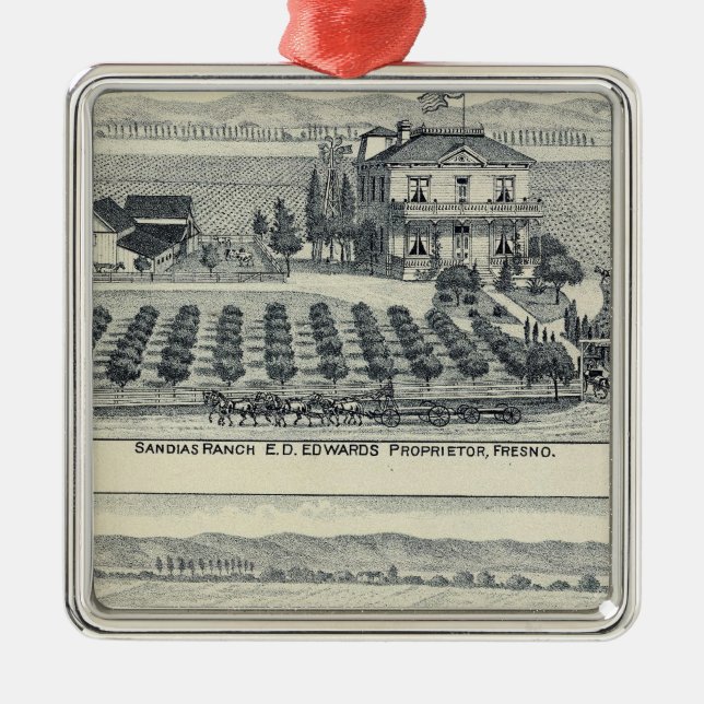 Hedge Row Vineyard, Fresno Metal Ornament (Front)