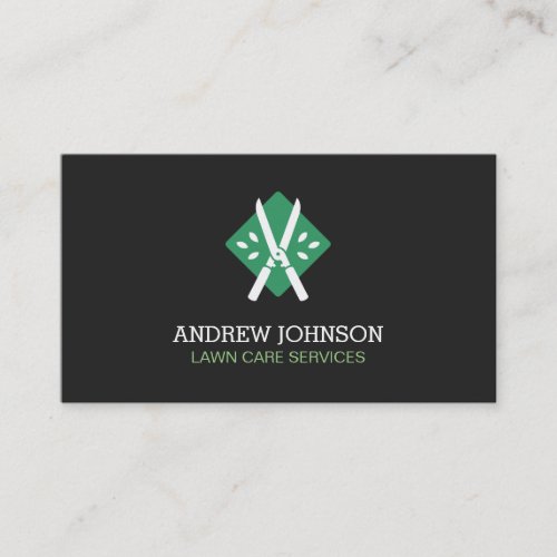 Hedge Shears Leaves Logo Lawn Mowing Business Card
