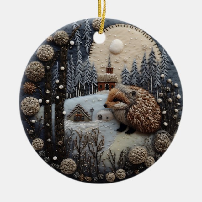 Hedgehog 3D Chirstmas Animal  Ceramic Ornament (Front)
