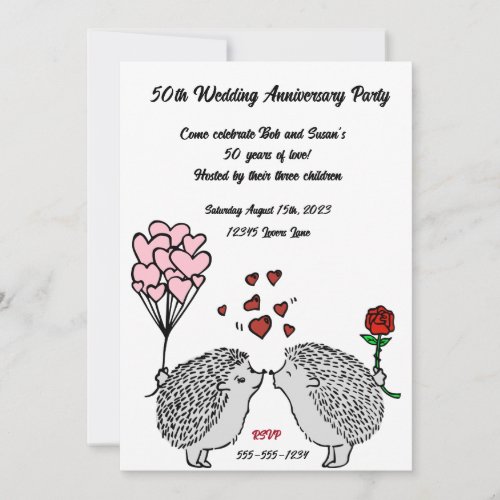 Hedgehog 50th Wedding Anniversary Invitations