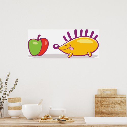 Hedgehog And An Apple Poster