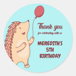 Hedgehog and Balloon Cartoon Kids Birthday Party Classic Round Sticker