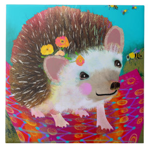 Hedgehog and Bee Ceramic Kitchen Tile