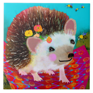 Hedgehog and Bees Ceramic Kitchen Tile