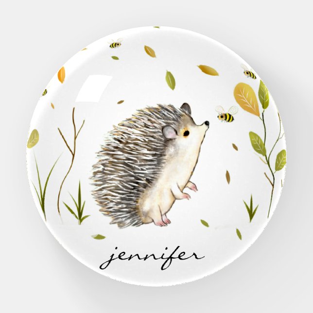 Hedgehog and Bees Paperweight (Front)
