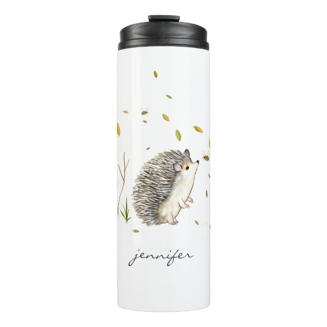 Hedgehog and Bees Personalized  Thermal Tumbler (Front)
