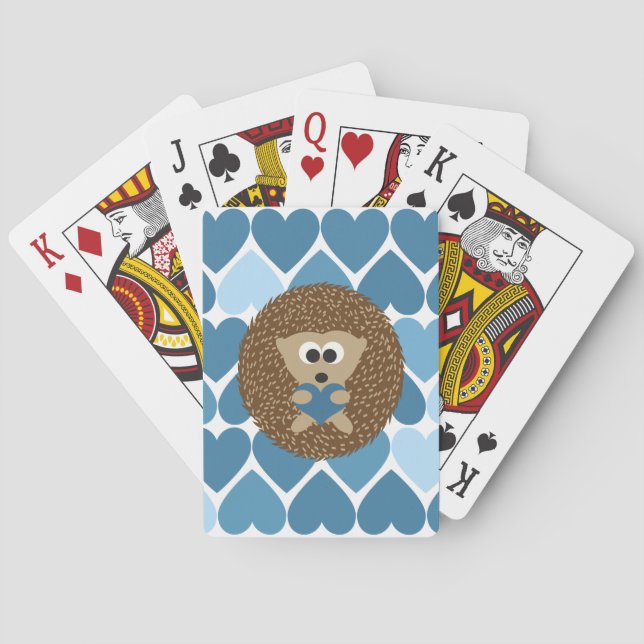 Hedgehog and Blue Hearts Poker Cards (Back)