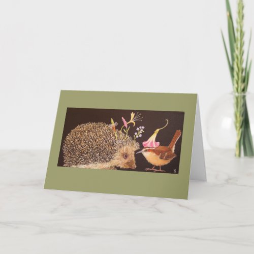hedgehog and carolina wren card