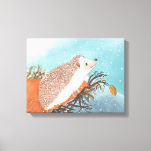 Hedgehog and first snowflakes   canvas print
