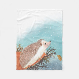 Hedgehog and first snowflakes   fleece blanket