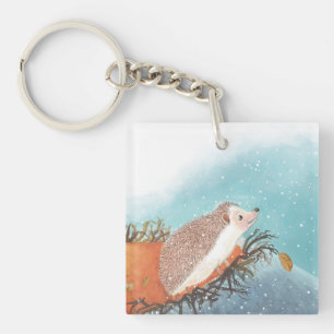Hedgehog and first snowflakes  keychain