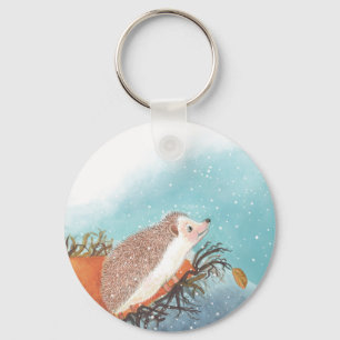 Hedgehog and first snowflakes keychain