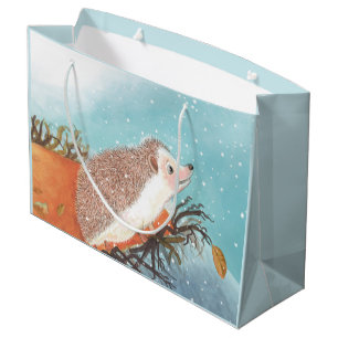Hedgehog and first snowflakes large gift bag