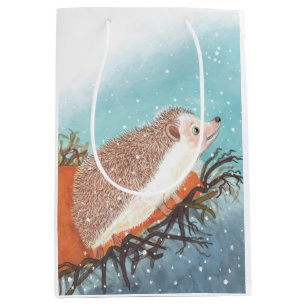 Hedgehog and first snowflakes  medium gift bag