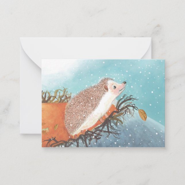 Hedgehog and first snowflakes   note card (Front)
