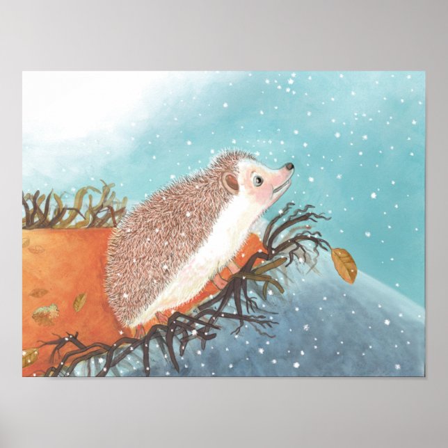 Hedgehog and first snowflakes  poster (Front)