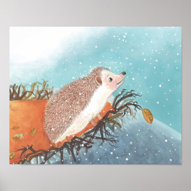 Hedgehog and first snowflakes  poster (Front)