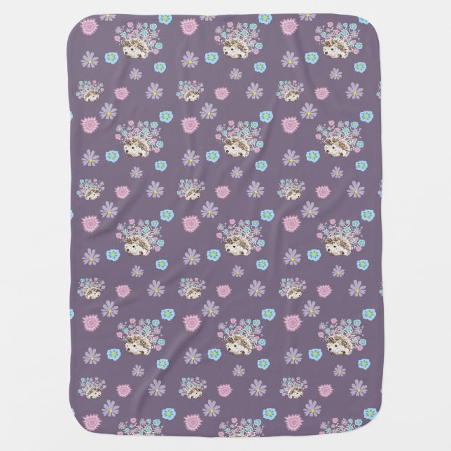hedgehog and flowers pattern baby blanket (Front)