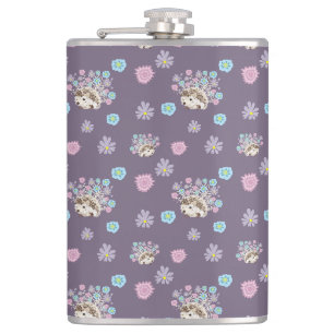 hedgehog and flowers pattern flask