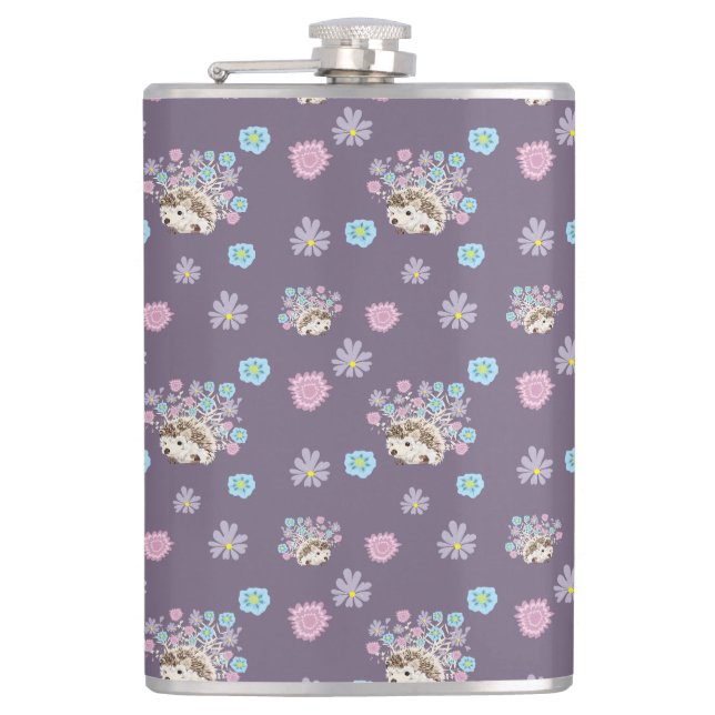 hedgehog and flowers pattern flask (Front)
