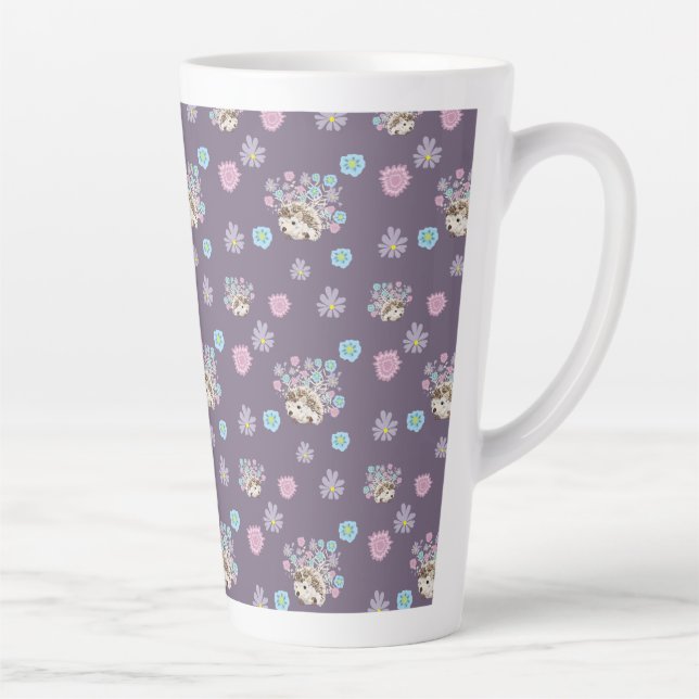 hedgehog and flowers pattern latte mug (Right)