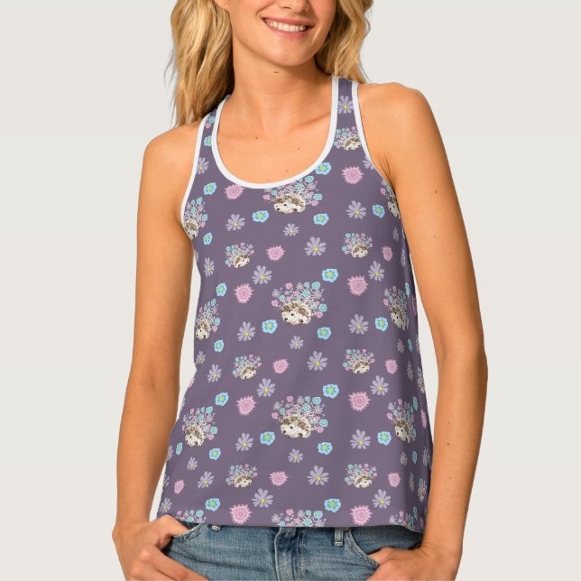 hedgehog and flowers pattern tank top (Front)