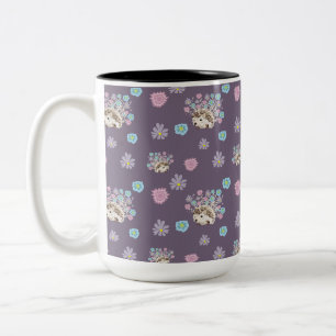 hedgehog and flowers pattern Two-Tone coffee mug