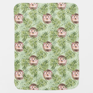 Hedgehog and green leaves swaddle blanket