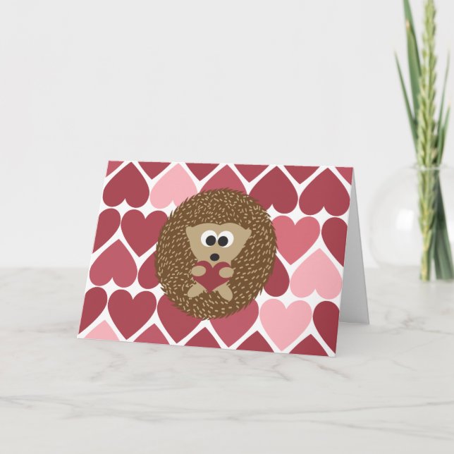 Hedgehog and hearts Valentines Day Holiday Card (Front)