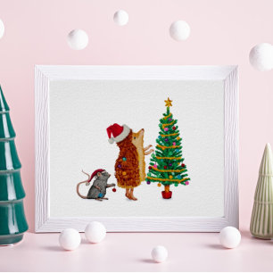Hedgehog and Mouse Christmas Tree Poster