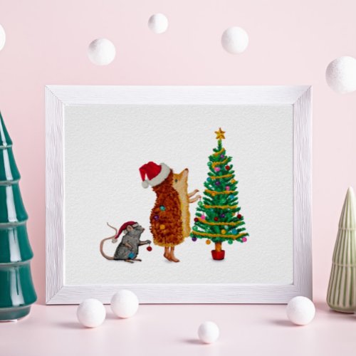 Hedgehog and Mouse Christmas Tree Poster