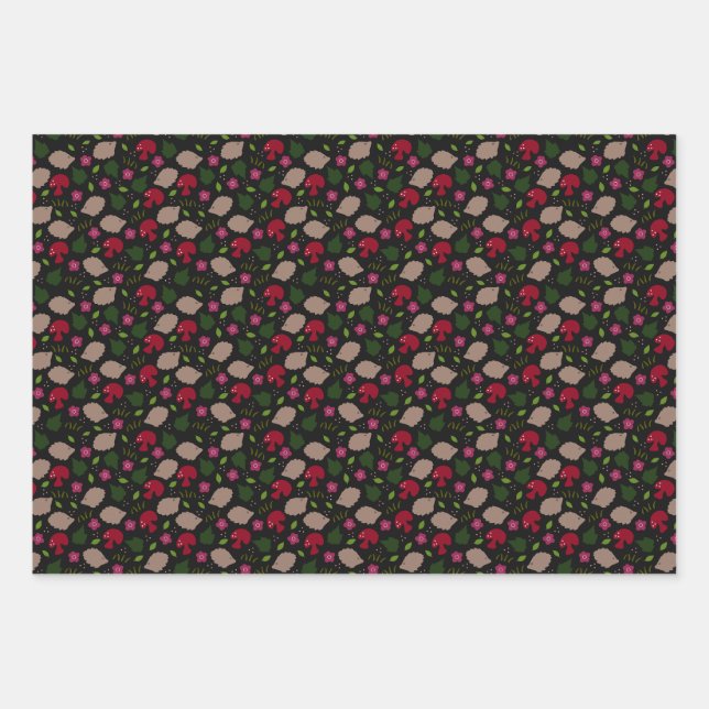 Hedgehog and Mushroom Wrapping Paper Sheets (Front 3)