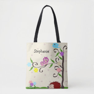 Hedgehog And Owl Design Personalised Tote Bag