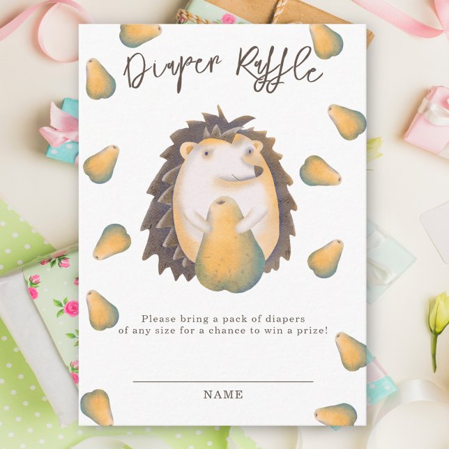 Hedgehog and pear - diaper raffle enclosure card (Creator Uploaded)