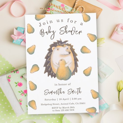 Hedgehog and Pears Baby Shower Invitation