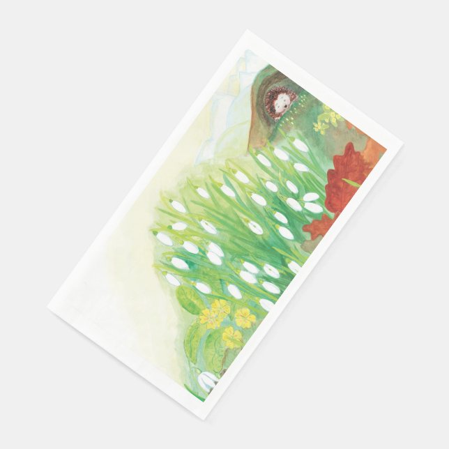 Hedgehog and Snowdrops Illustration Paper Guest Towels (Corner)