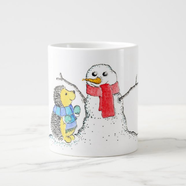 Hedgehog and Snowman Large Coffee Mug (Front)