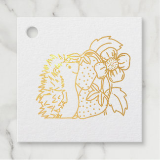 Hedgehog and Strawberries Foil Favor Tags