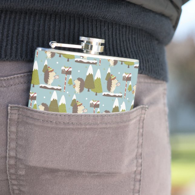 Hedgehog and White Christmas  Flask (In Situ)
