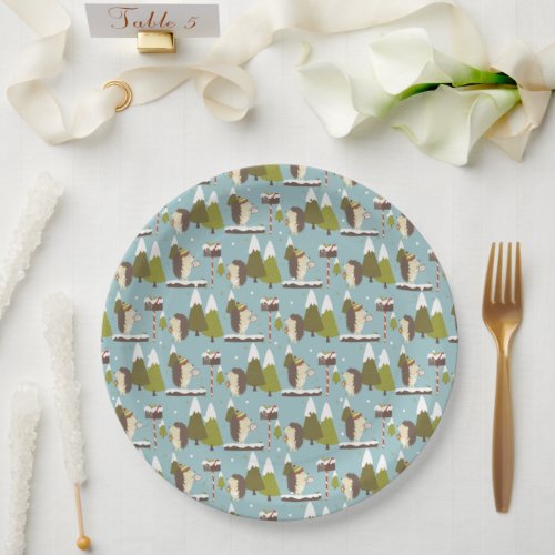 Hedgehog and White Christmas Paper Plates