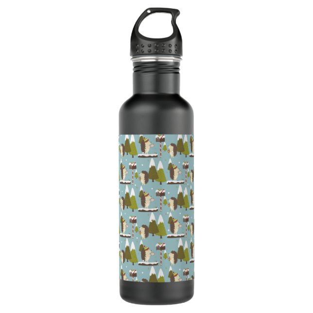 Hedgehog and White Christmas Stainless Steel Water Bottle (Front)