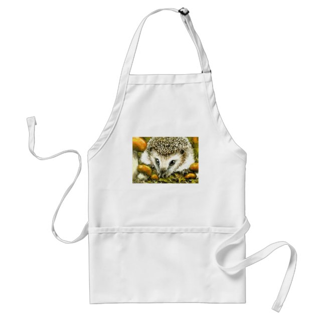 Hedgehog and yummy mushrooms adult apron (Front)