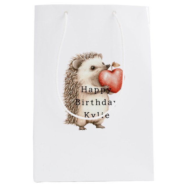 Hedgehog Apple Heart Birthday Medium Gift Bag (Front)