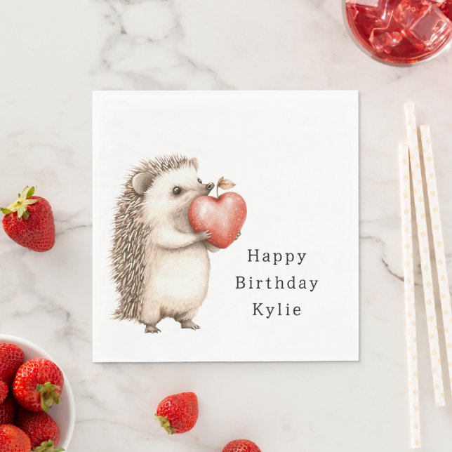 Hedgehog Apple Heart Birthday Napkins (Insitu)