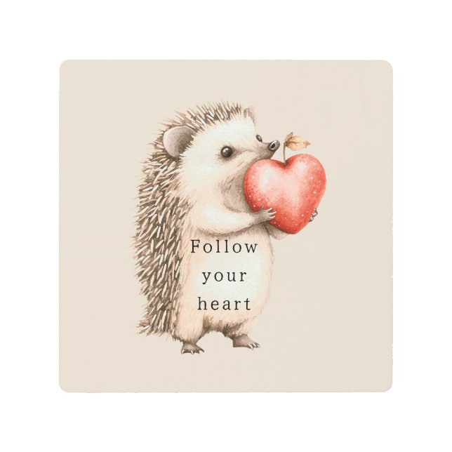 Hedgehog Apple Heart Metal Print (Front)