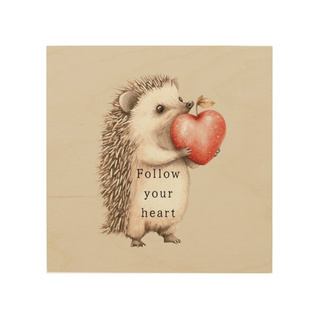 Hedgehog Apple Heart Wood Wall Art (Front)
