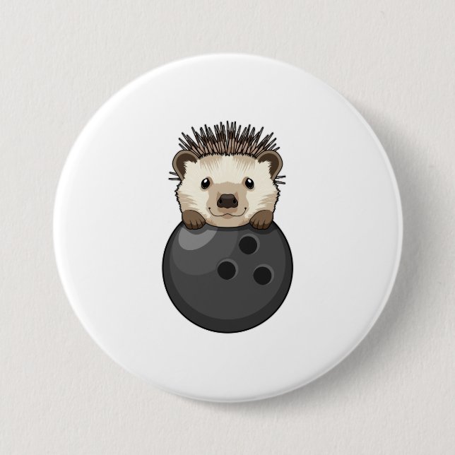 Hedgehog at Bowling with Bowling ball Button (Front)