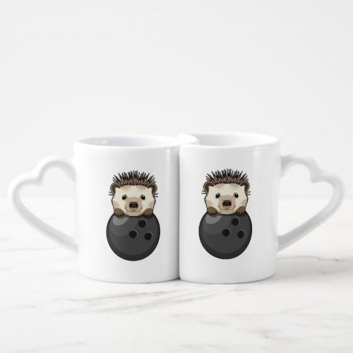 Hedgehog at Bowling with Bowling ball Coffee Mug Set