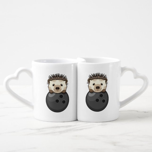 Hedgehog at Bowling with Bowling ball Coffee Mug Set (Front Nesting)