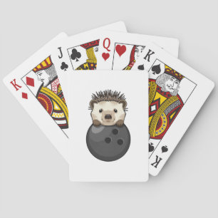 Hedgehog at Bowling with Bowling ball Poker Cards